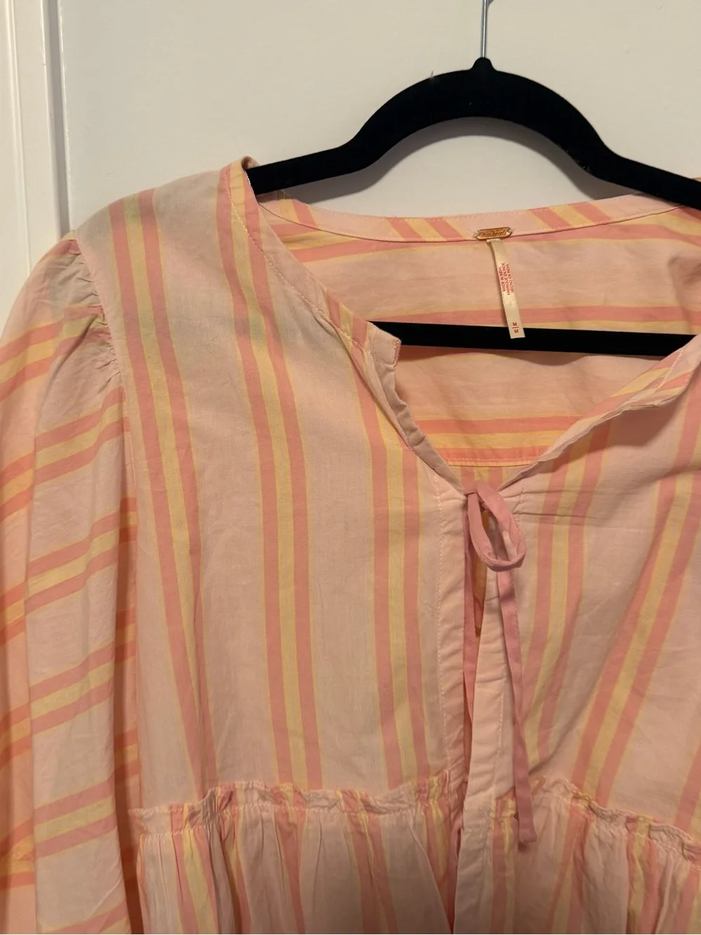 Free People Pink Striped Tie-Front Peplum Blouse